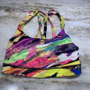 Lululemon pink and yellow jogger size 2 in the bra and a 4 tall in the shorts